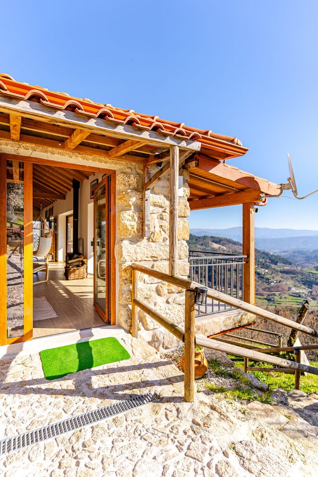 Panoramic mountain terrace at Casa do Sol villa, Celorico de Basto